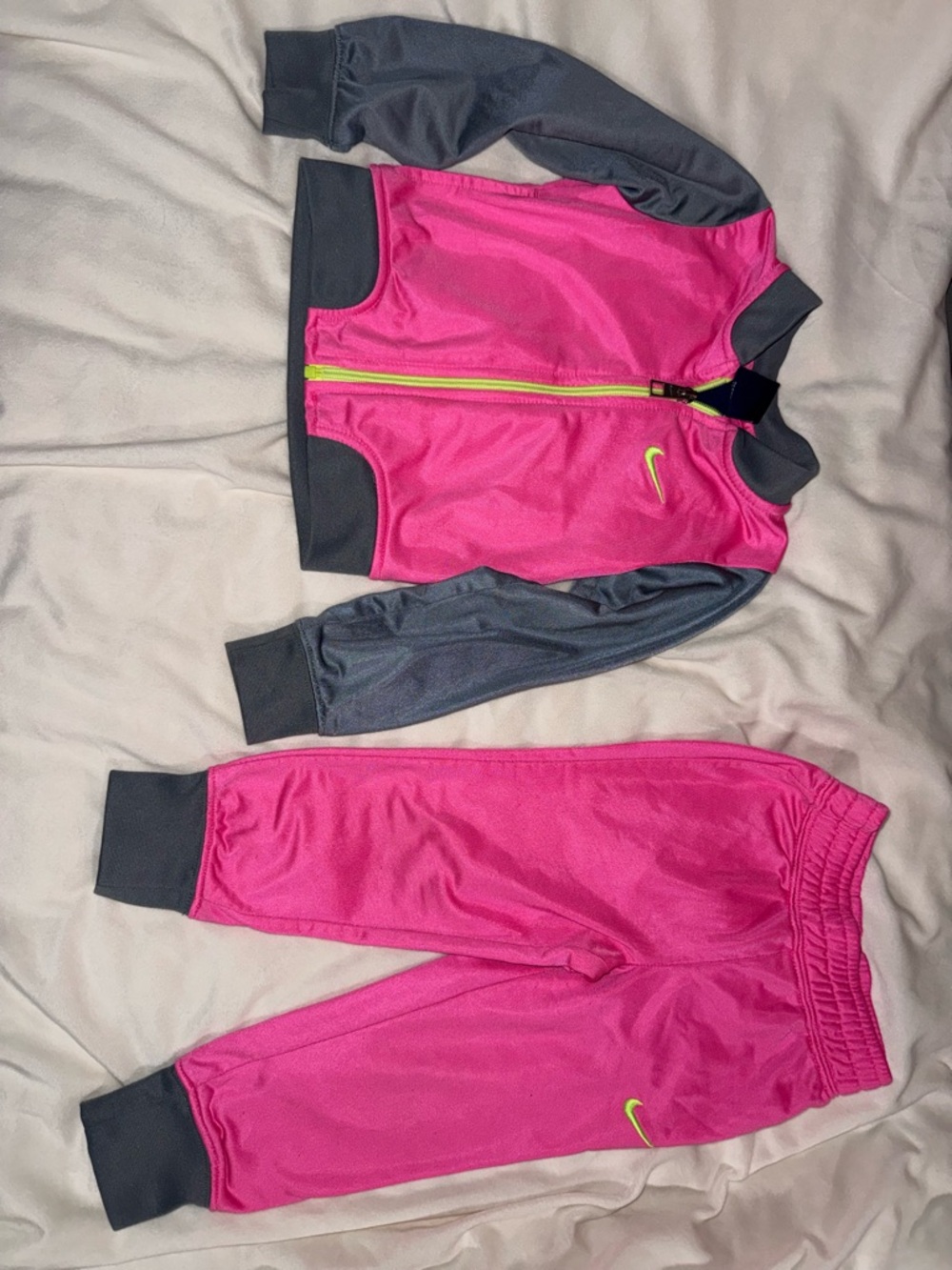Nike Kids Hot Pink and Gray Sweatpants & Jacket Set with Neon Accents